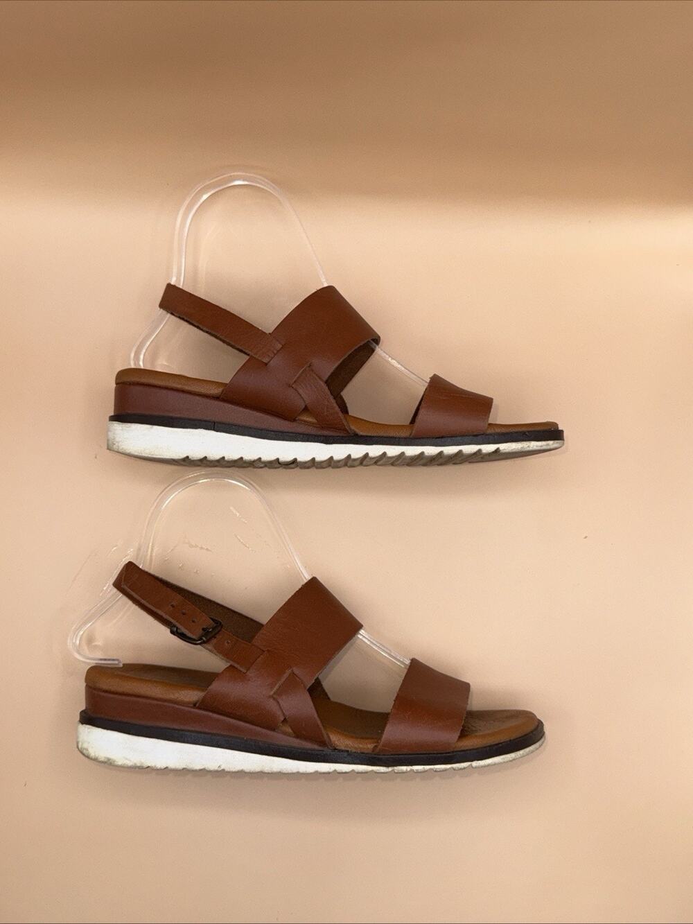 Bertuchi Spain Brown Leather Slingback Wedge Sandals Women's Size 39 US 8.5